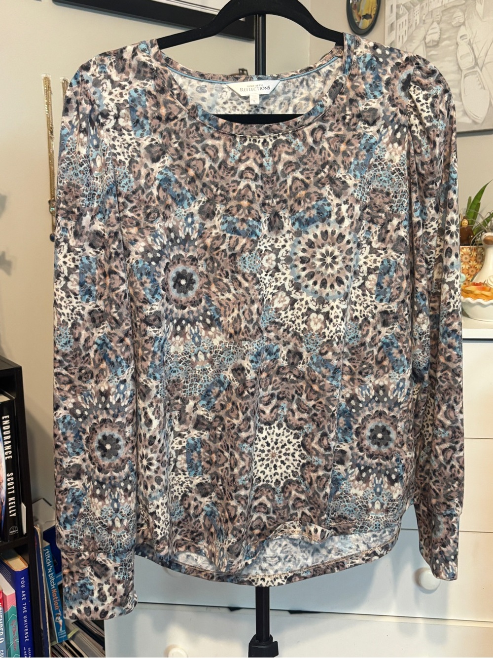 Northern Reflections Long-Sleeve Printed Top in Blue and Brown